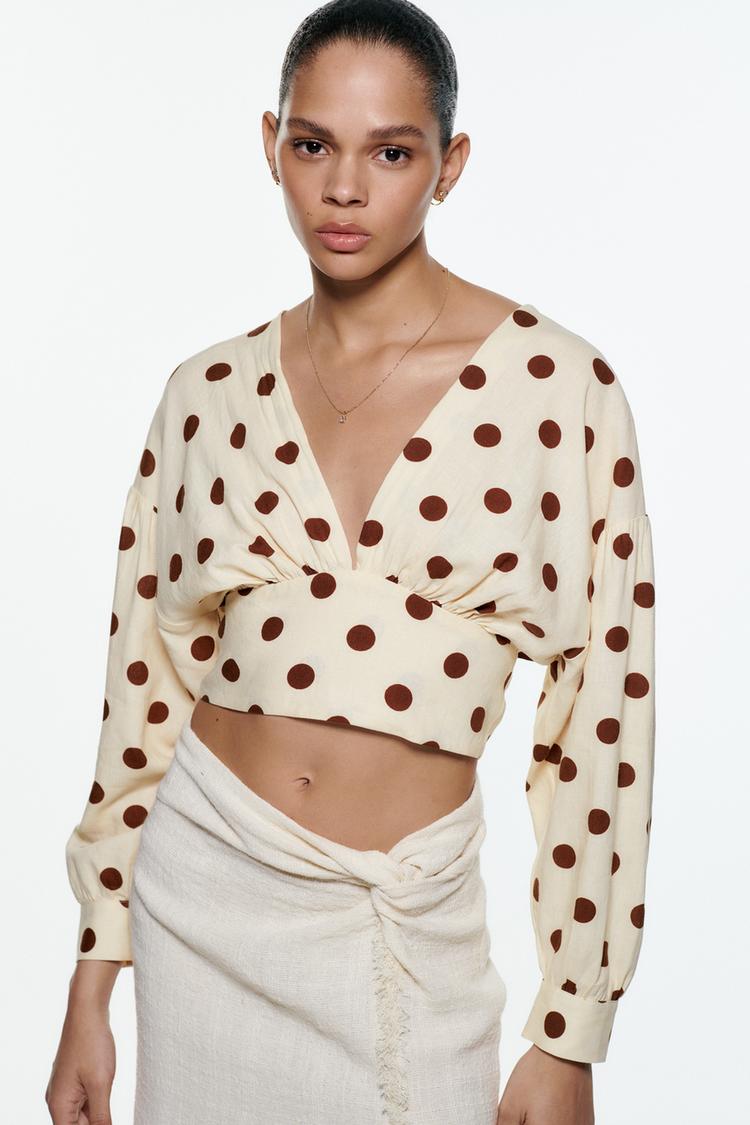 POLKA DOT TOP Ecru Brown ZARA Saudi Arabia